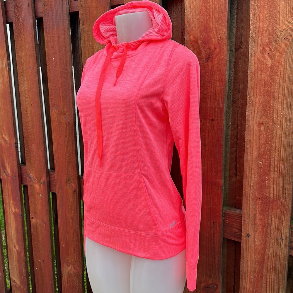 Avia Heathered Neon Pink Cowl Neck Activewear Pullover Hoodie Thumbholes Size M - Picture 3 of 9
